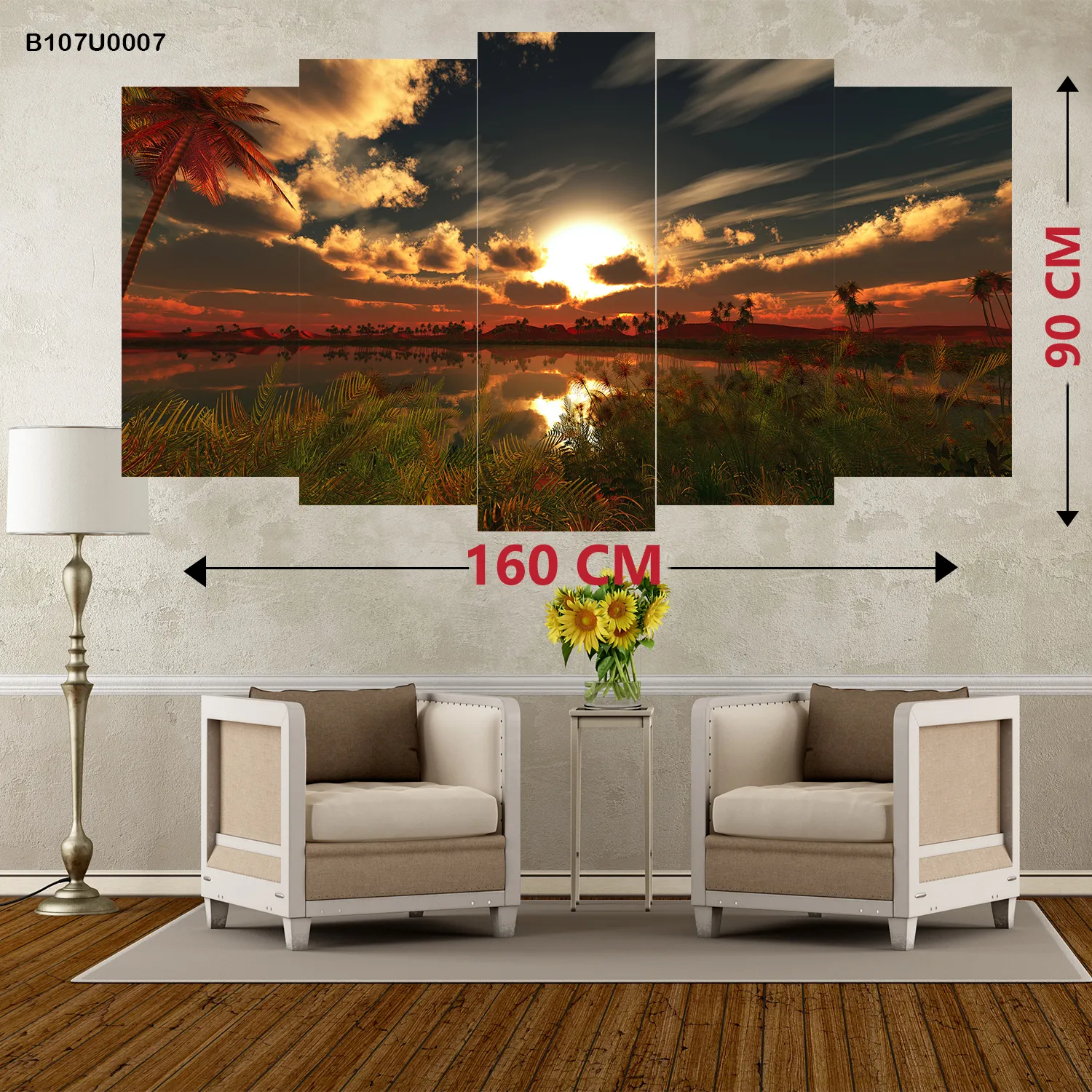 لوحة جدارية غروب فوق الواحة