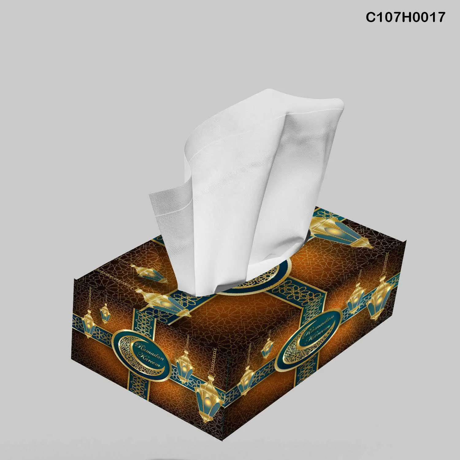 علبة محارم طباعة ديجيتال فوانيس رمضان فاخرة بنية