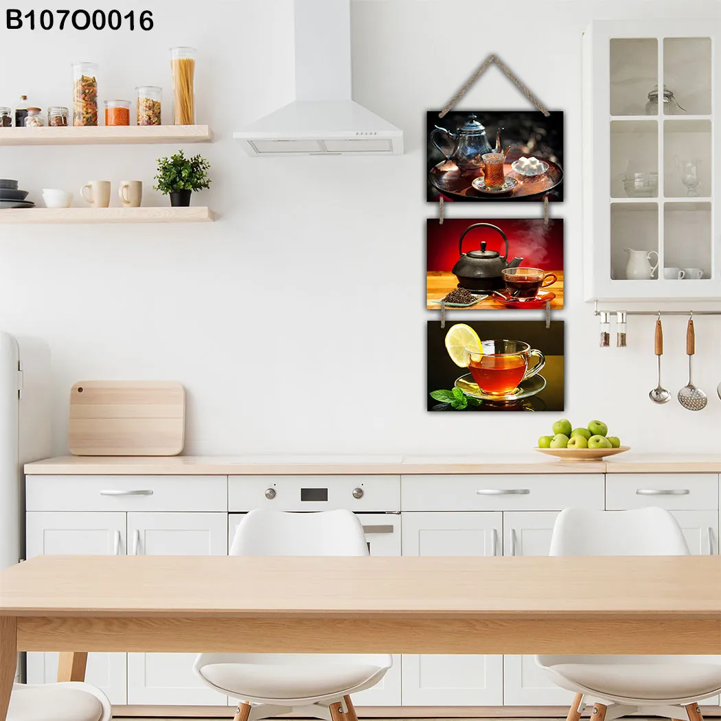 لوحة جدارية تعليق ثلاث قطع لأجواء الشاي الدافئ