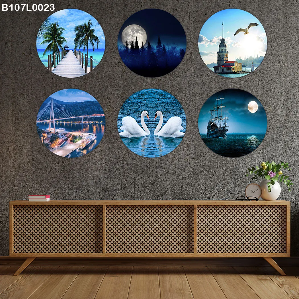 لوحة جدارية ست دوائر بحر وقمر وبجع