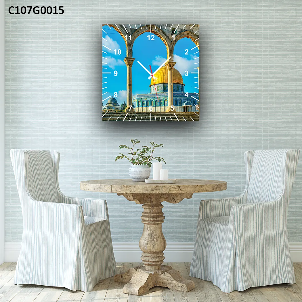 ساعة حائط قبة الصخرة بإطار الأقواس – تصميم إسلامي فاخر من القدس