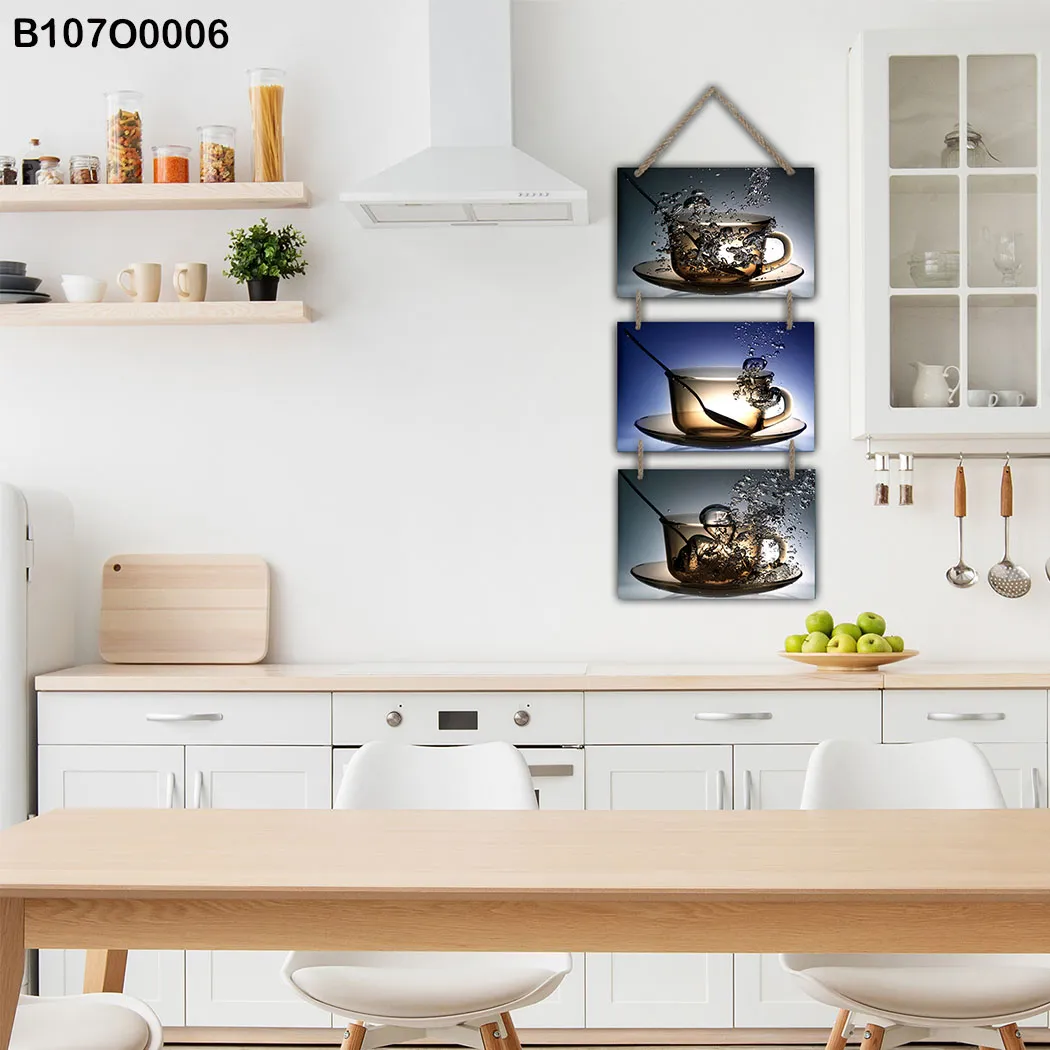 لوحة جدارية تعليق ثلاثية بتصميم كوب قهوة فني