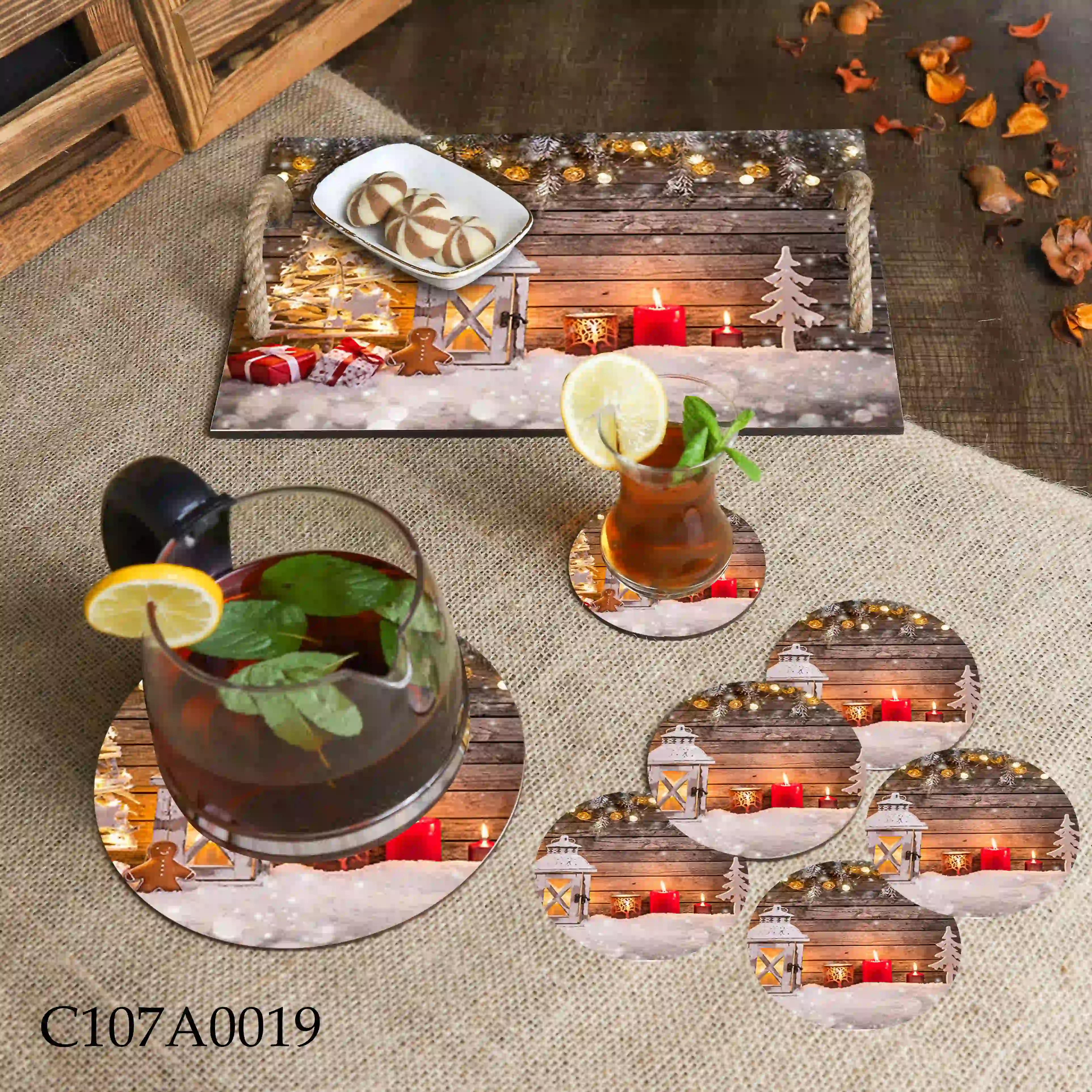 صينية مطبوعة زينة عيد الميلاد الخشبية