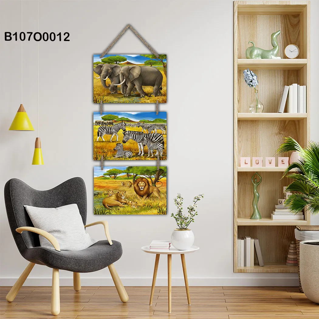 لوحة جدارية تعليق ثلاث قطع لحيوانات البرية الإفريقية