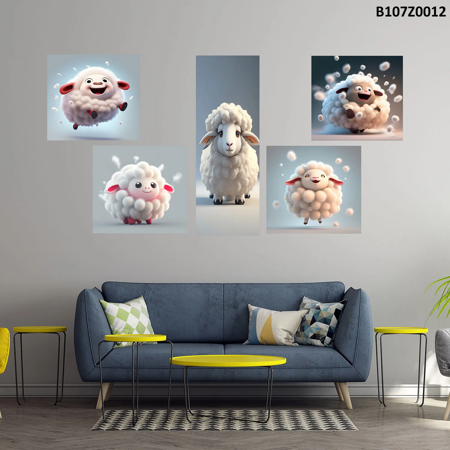 لوحة جدارية خروف كرتوني بتصميم مرح