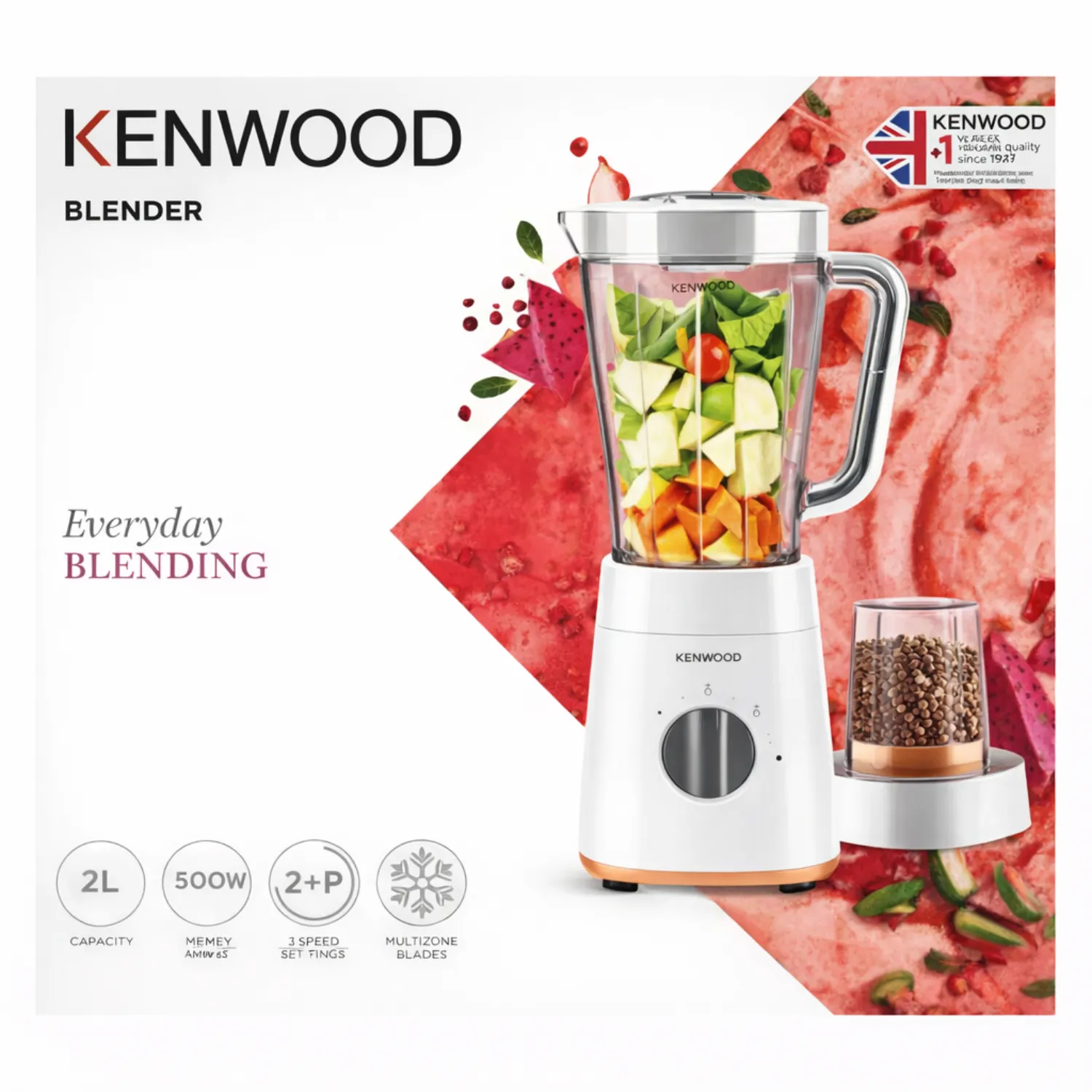 خلاط كينوود (Kenwood Blender) موديل BLP15.150WH وقوة 500 واط