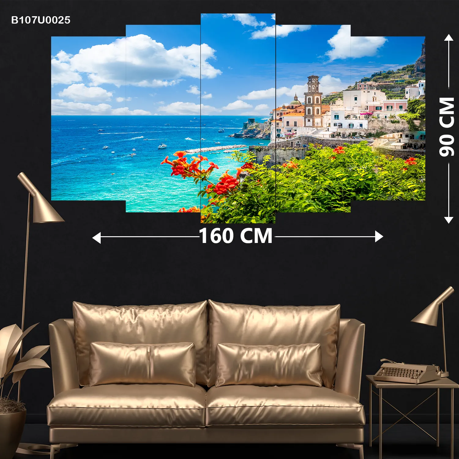 لوحة جدارية قرية ساحلية مطلة على البحر