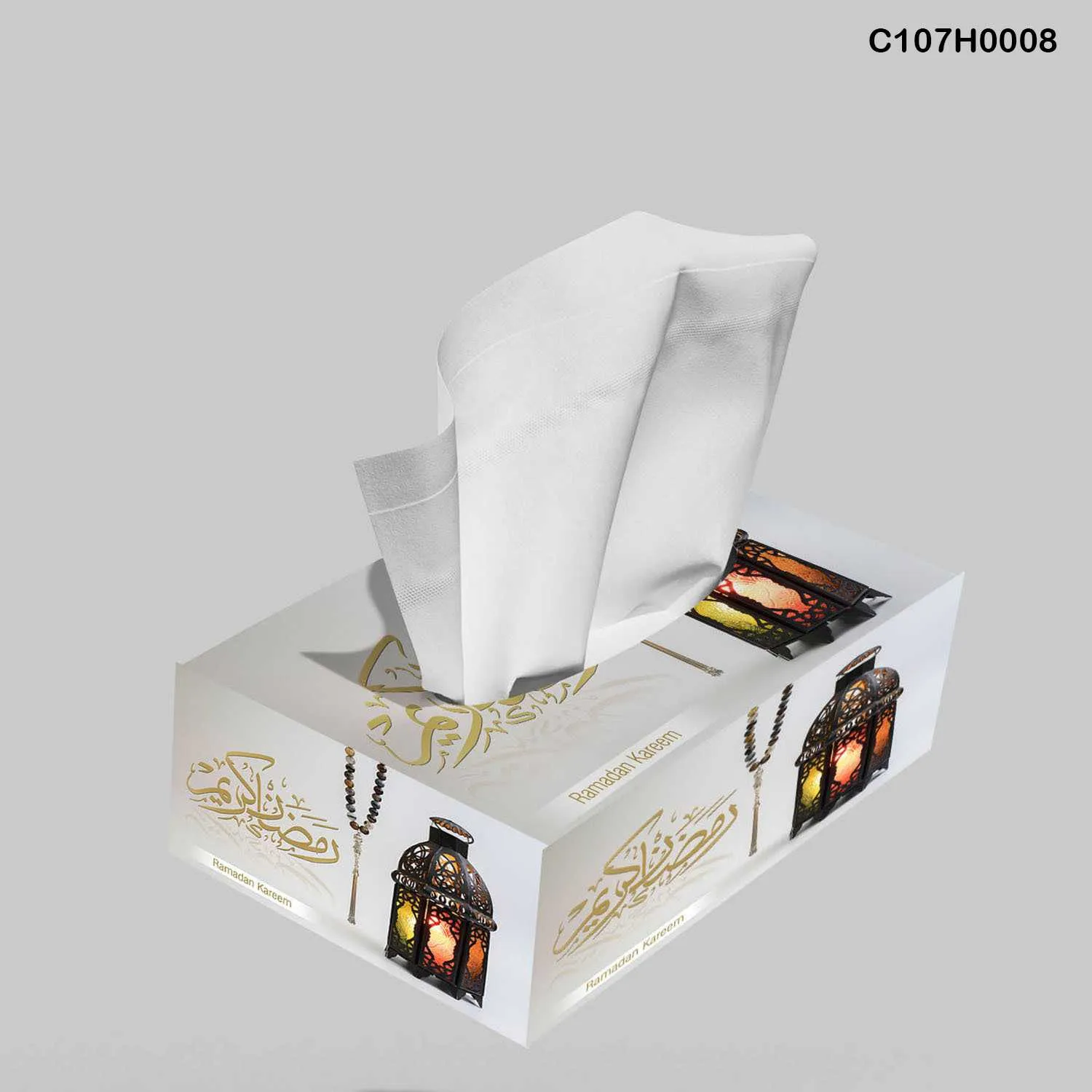 علبة محارم طباعة ديجيتال فوانيس رمضان بيضاء