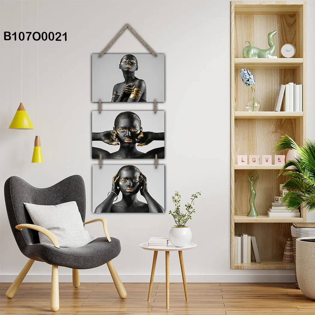 لوحة جدارية تعليق ثلاث قطع لفن البورتريه المعاصر