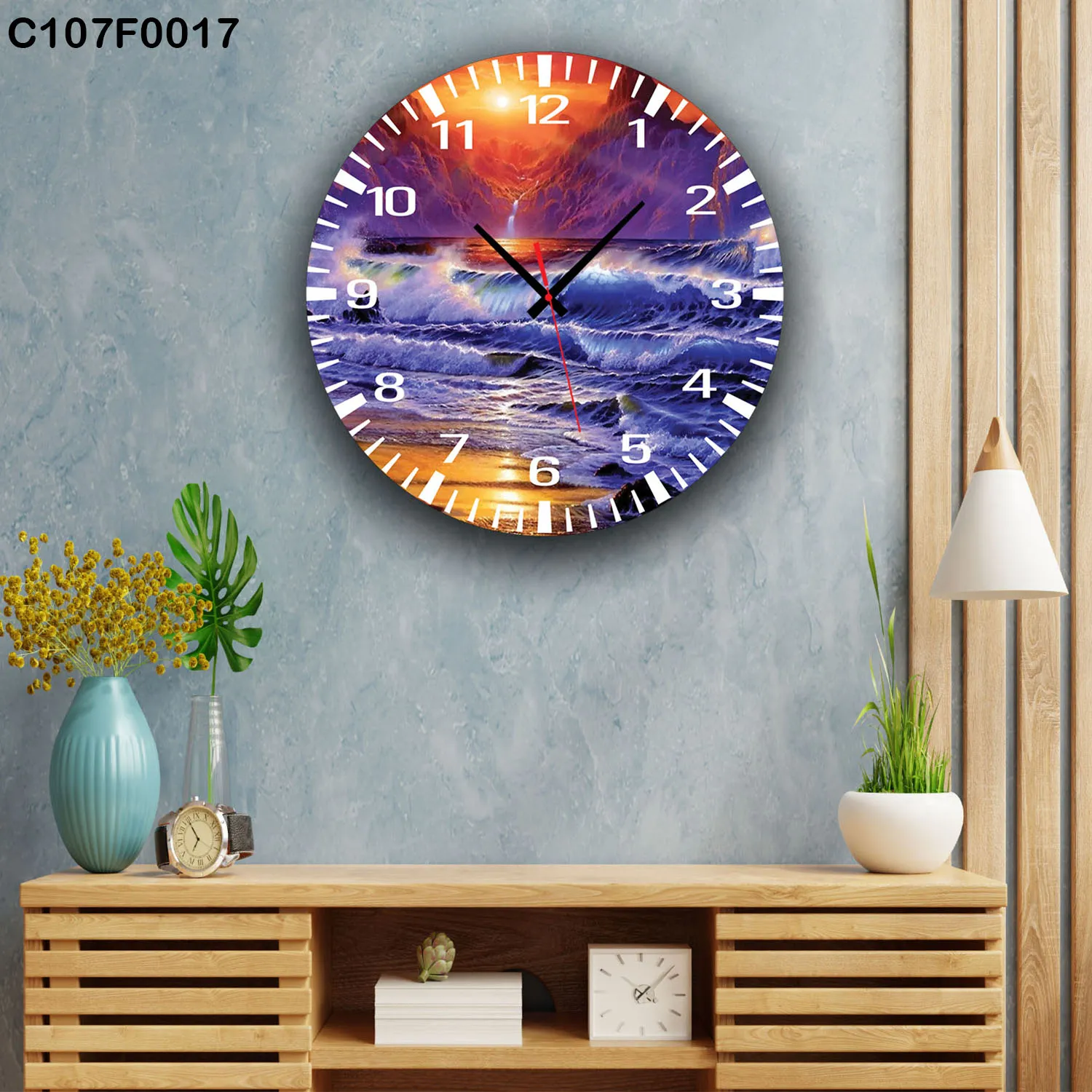 ساعة دائرية أمواج بحر غروب ملون