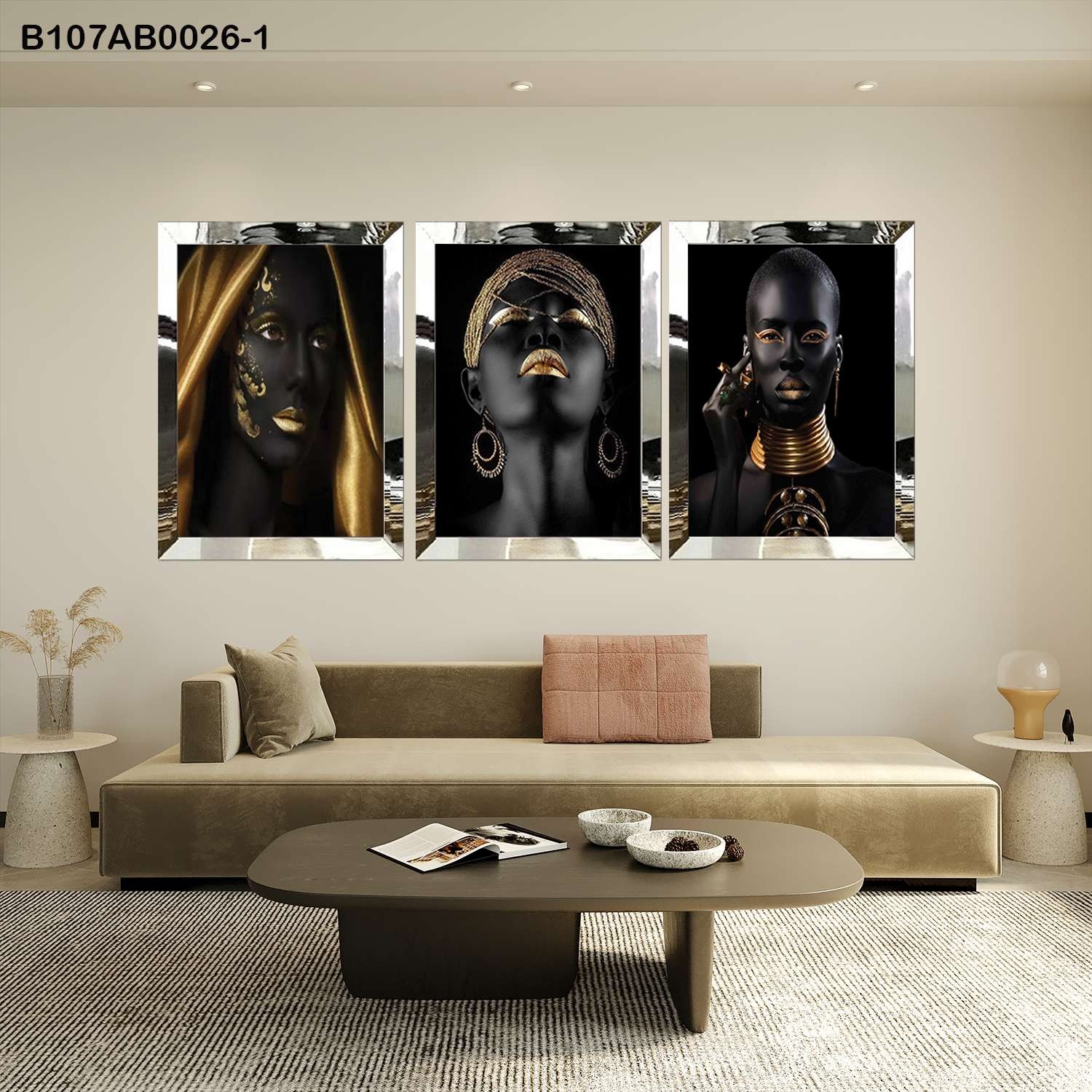 لوحات جدارية بورتريه نسائي أفريقي أنيق إطار فضي
