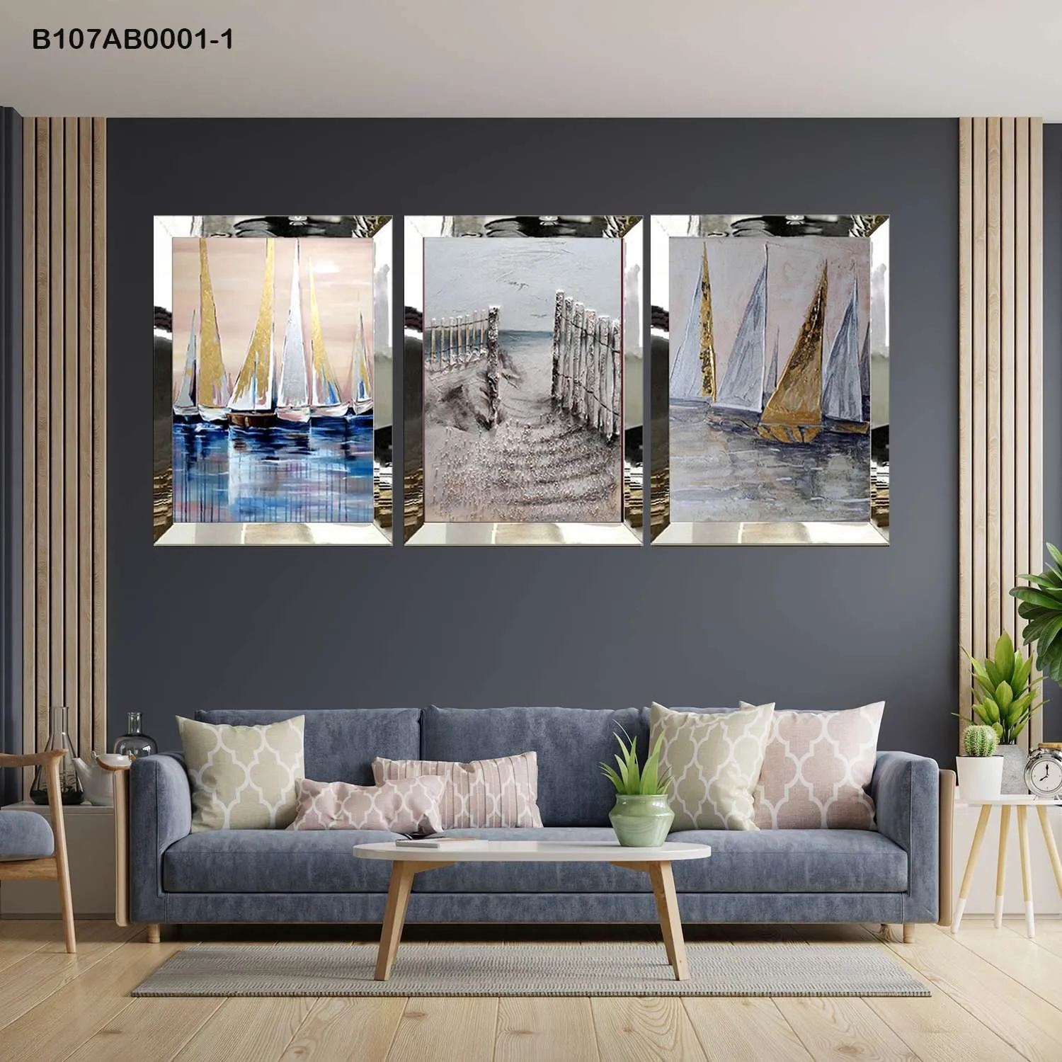 لوحات جدارية مراكب شراعية على البحر إطار فضي