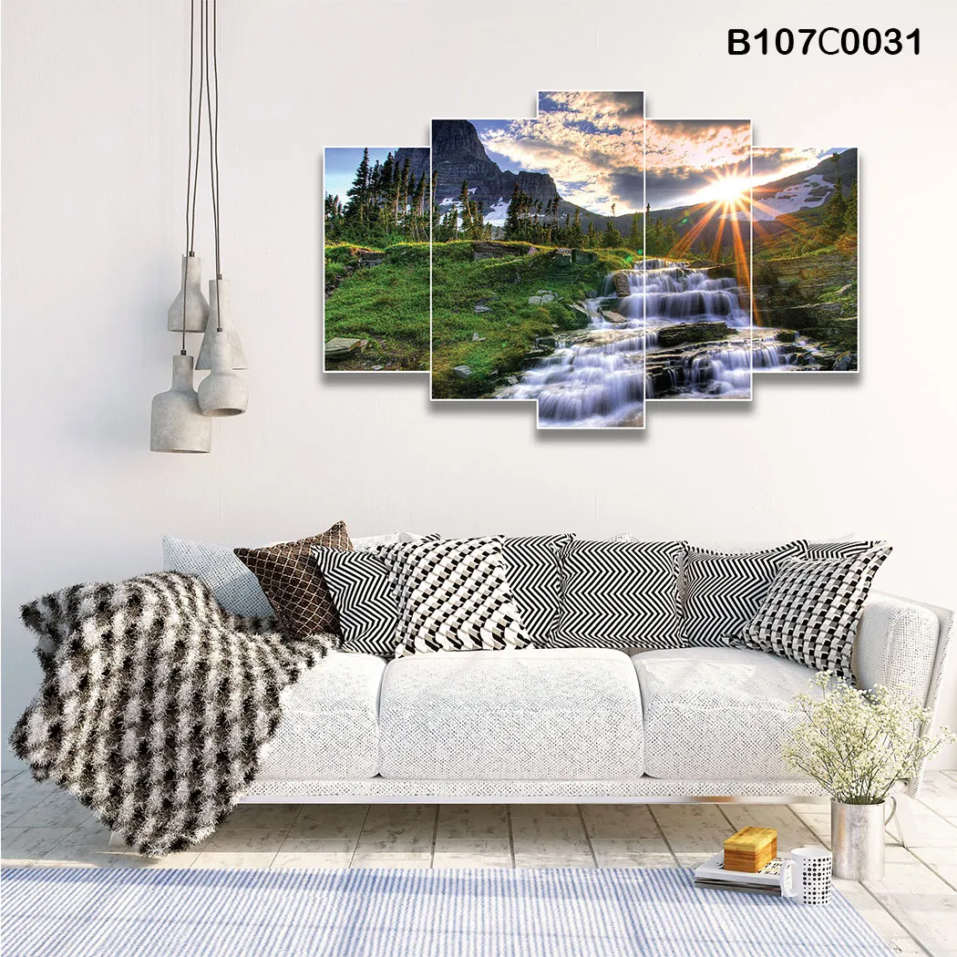 لوحة جدارية خماسية طبيعة خلابة بين الجبال والمياه