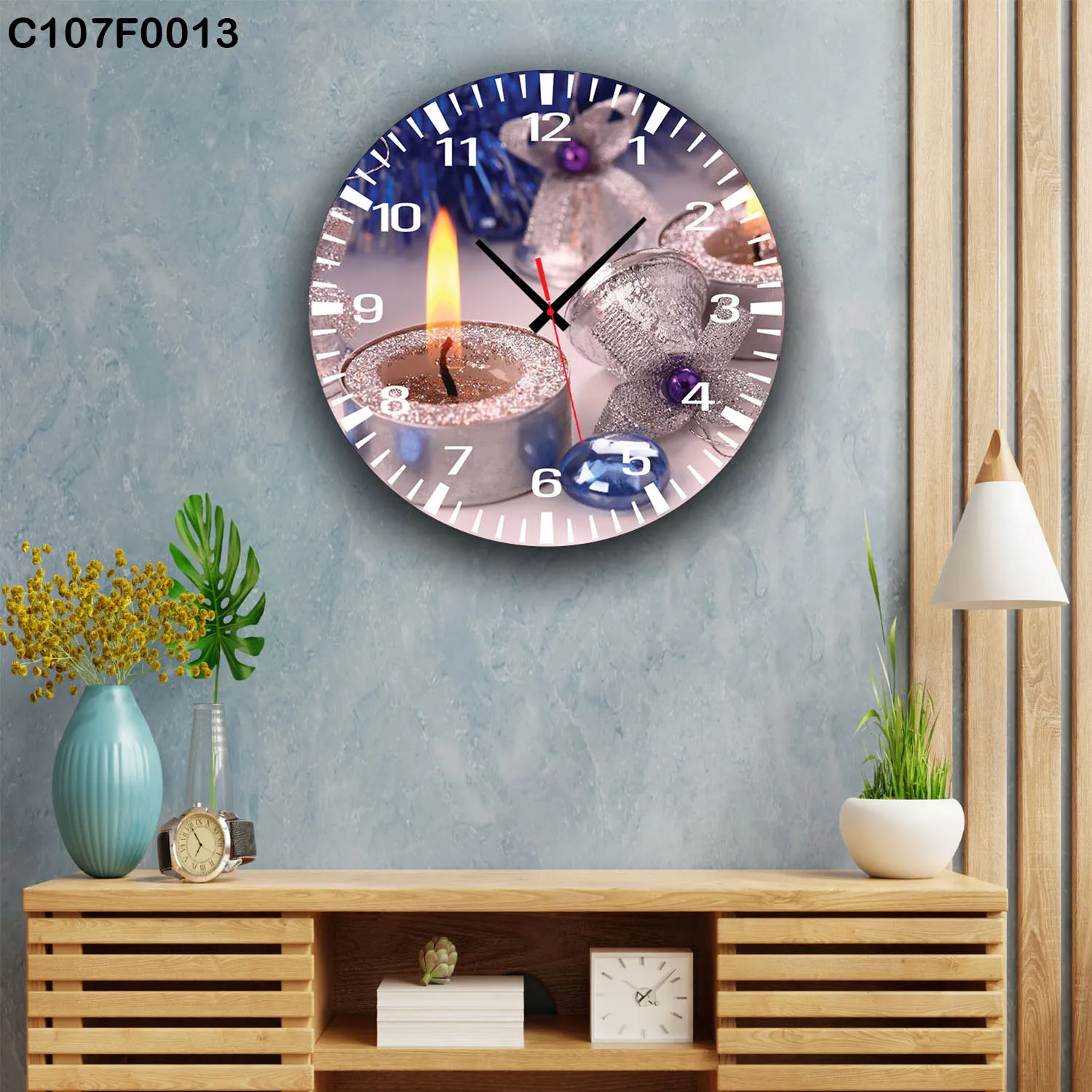 ساعة دائرية شمعة مضيئة زينة فضية