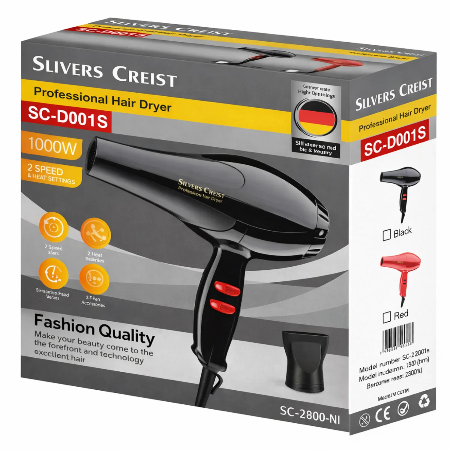 سشوار احترافي (Professional Hair Dryer) من سيلفر كريست موديل SC-D001S وقوة 1000 واط