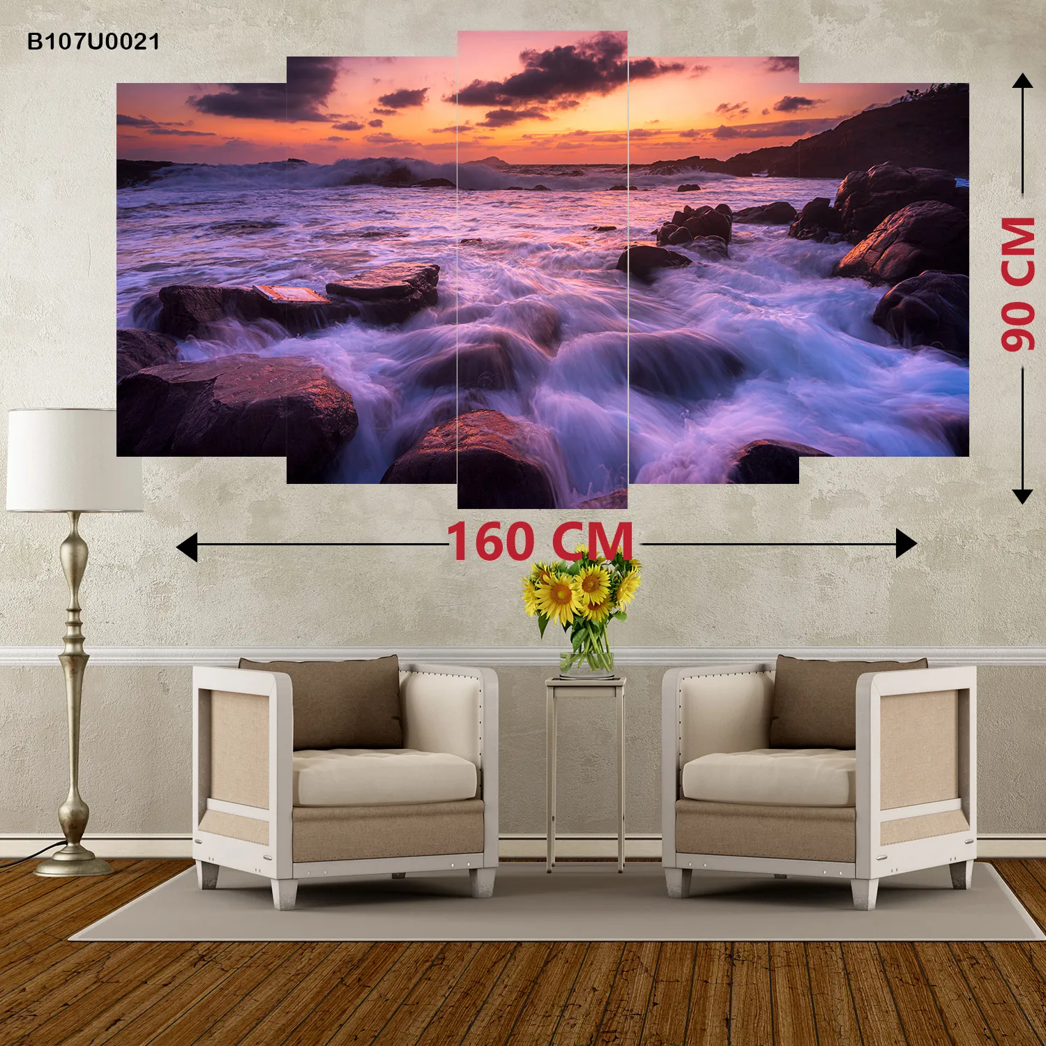 لوحة جدارية أمواج البحر عند الغروب