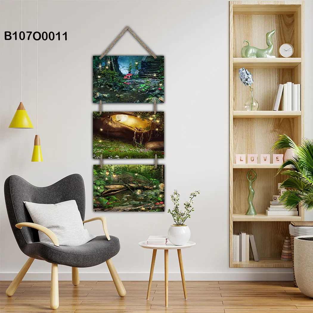 لوحة جدارية تعليق ثلاث قطع لمنظر الغابة الساحرة
