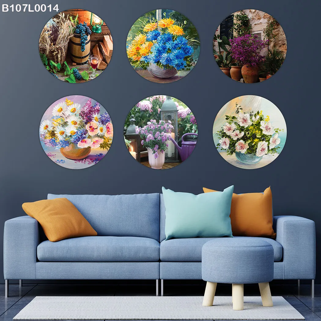 لوحة جدارية ست دوائر مناظر زهور طبيعية