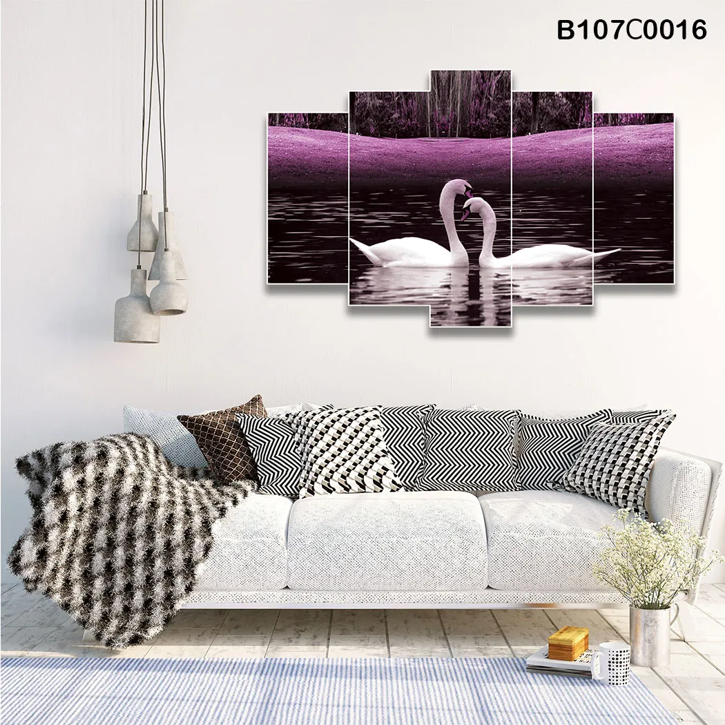 لوحة حائط خماسية  منظر رومانسي مائي بألوان ناعمة