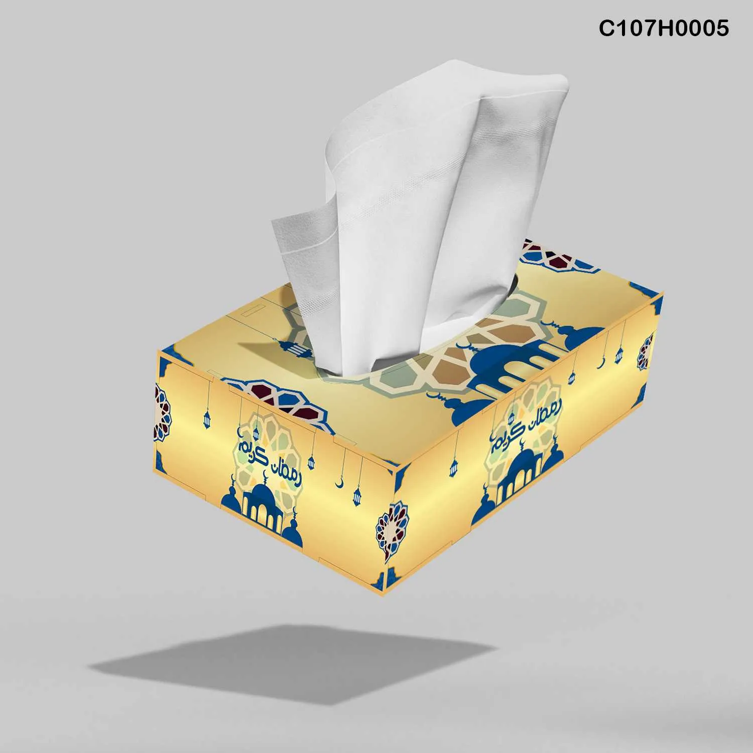 علبة محارم طباعة ديجيتال نقوش رمضان ذهبي