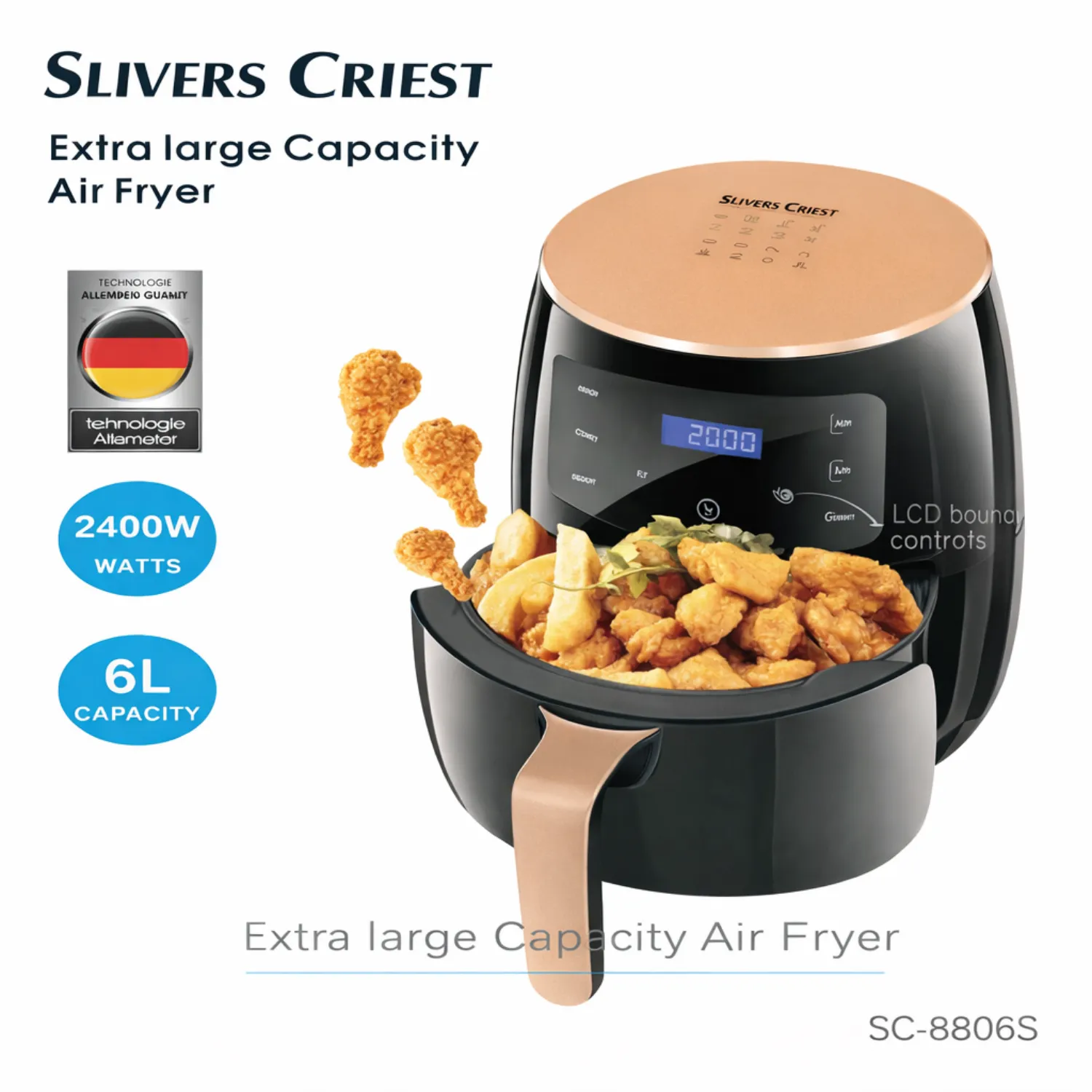 قلاية هوائية من سيلفر كريست (Silver Crest) موديل SC-8806S بسعة كبيرة جداً تصل إلى 6 لتر وقوة 2400 واط