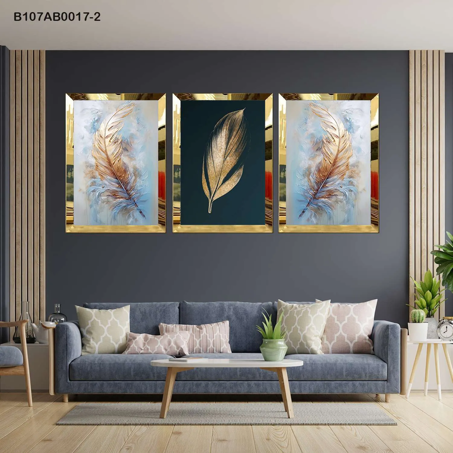 لوحات جدارية ريشة ذهبية بتصميم فني إطار ذهبي