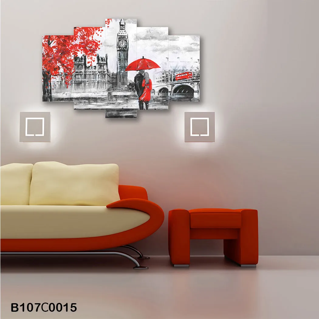 لوحة فنية خماسية  لندن بالأحمر والأسود بأسلوب عصري