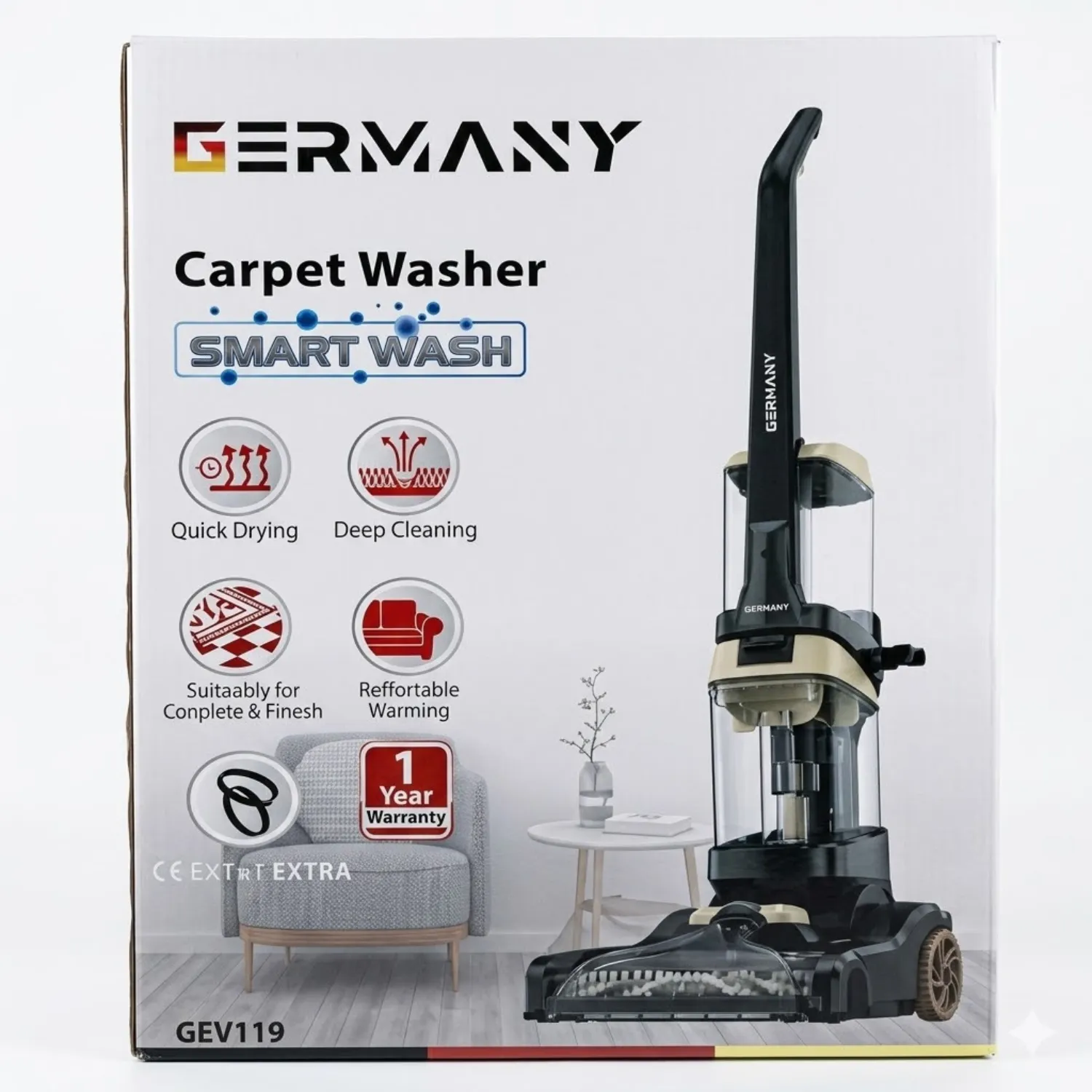 مكنسة غسيل السجاد جيرماني (GERMANY) موديل GEV119 بنظام "Smart Wash"