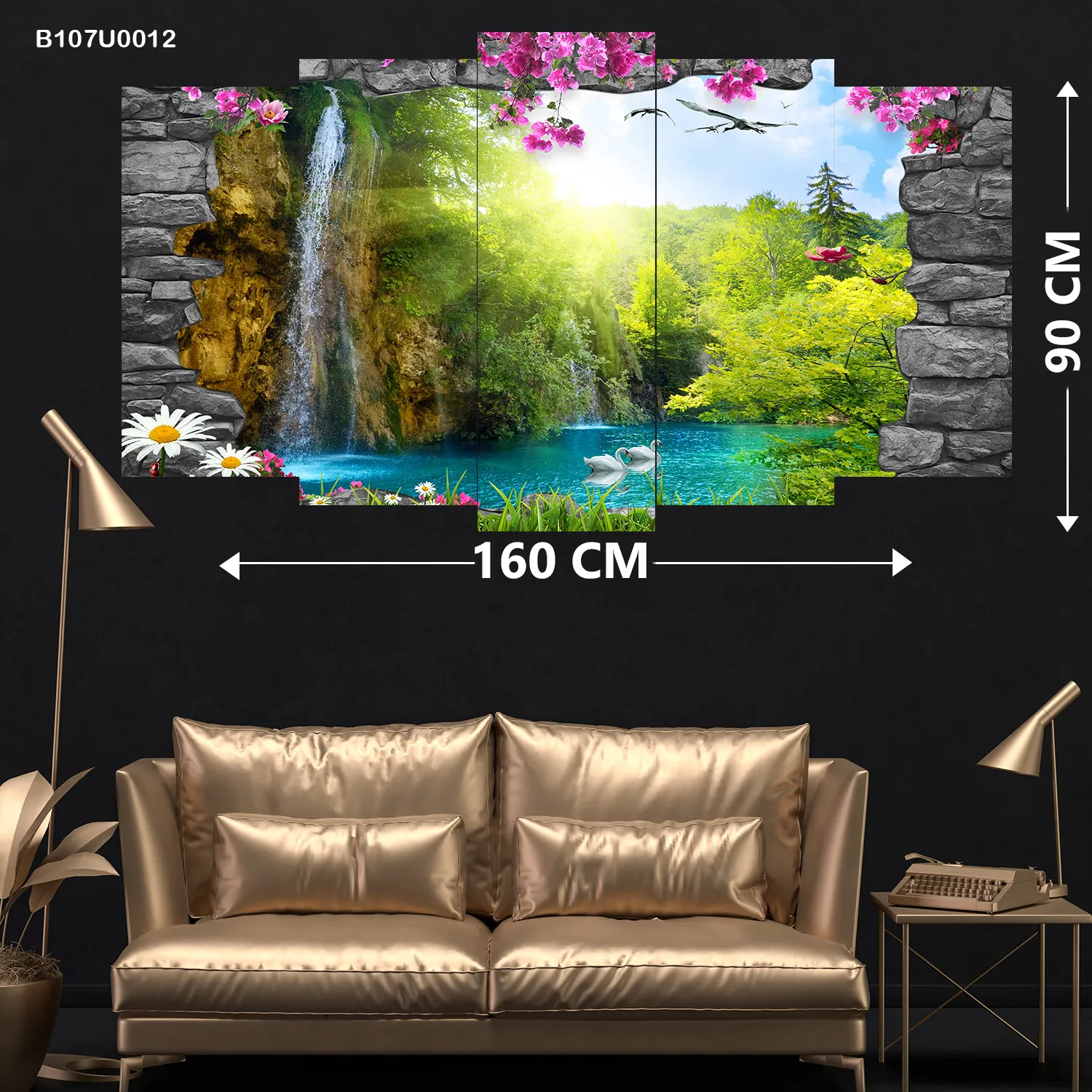 لوحة جدارية شلال وسط الغابة