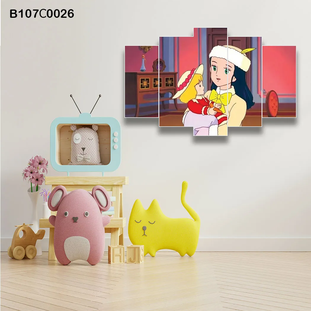 لوحة فنية خماسية أم وطفلتها بأسلوب أنمي كلاسيك