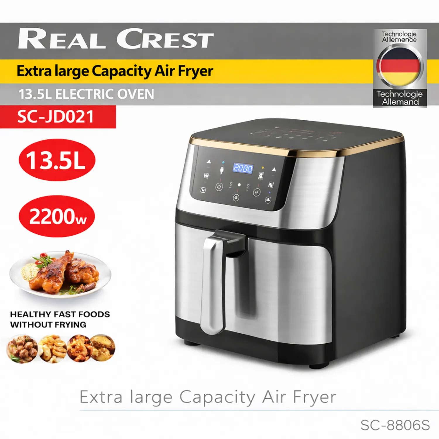 قلاية هوائية وفرن كهربائي من ريال كريست (Real Crest) موديل SC-JD021